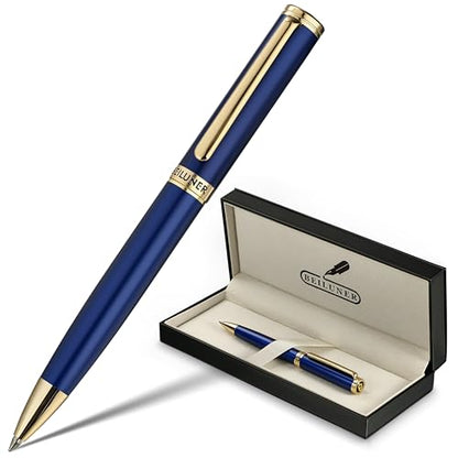 BEILUNER Blue Lacquer Gel Pen - Stunning Luxury Pen with 24K Gold Finish, ADMOK Black Refill, Executive Gift Set for Family & Friends, Writing, Fancy, Office, Retractable Pens - color: Blue and 24K Gold Finish