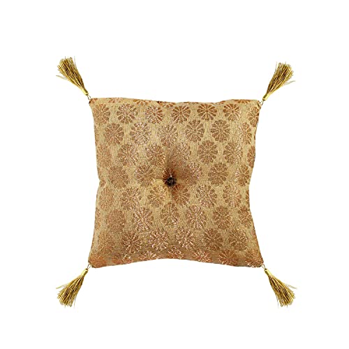 Cushion for Tibetan Singing Bowl Handmade Square Cushions Brocade Art Silk Home Decor Jewelry Display Pillow(5" x 5" Inch, Beige) - color: Beige, size: 5" x 5" Inch