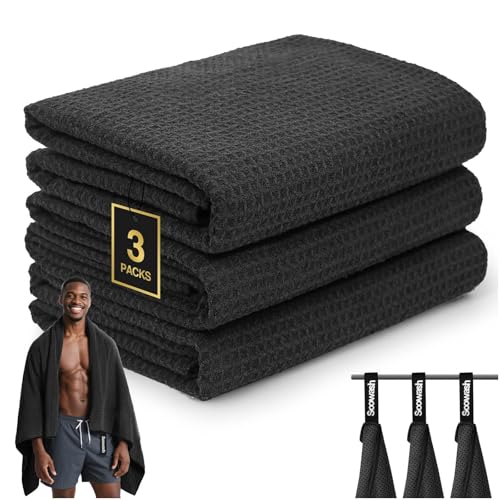 Microfiber Sweat Towel, Quick Dry Negative Ions 3 Pack 27x55 in - color: Black, size: 27 inch X 55 inch