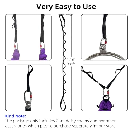 Aerial Yoga Daisy Chains,SGS Certified, 1.1m Aerial Straps 2PCS | 7885 lbs Breaking Load Extension Daisy Loops,3.6ft Adjustable Straps for Aerial Silks, Lyra Hoop,Trapeze & Yoga Hammock Swing