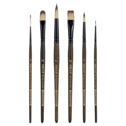 Falling in Art 6 Pcs Professional Watercolor Paint Brush Set, Brown | Artist Brushes with Round, Flat, Filbert, Dagger for Acrylic and Gouache Painting - color: Brown