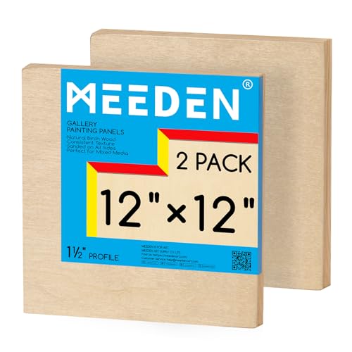 MEEDEN Unfinished Wood Canvas Board:12x12 Canvas Panel Pack of 2 | 1-1/2" Deep Wooden Panel Board, Blank Cradled Wood Art Board for Painting - Rectangle - size: 12"x12"- 2 Pack