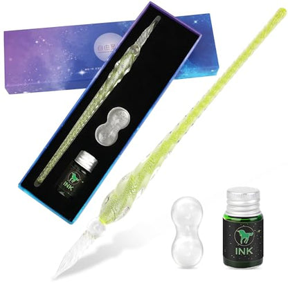 Luxiv Glass Dip Pen Set, Purple Crystal Pen With Ink, Holder, and Package - color: Green, style: Basic