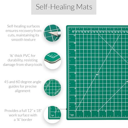 WA Portman 12x18 Fabric Cutting Mat, Quilting Rotary Cutter 5 Rotary Blades | Quilting & Sewing Kit, 12x18 Fabric Cutting Mat for Sewing with 5 Blades 45mm Rotary Cutter for Fabric, Clay and Crafting Kit - size: 12x18