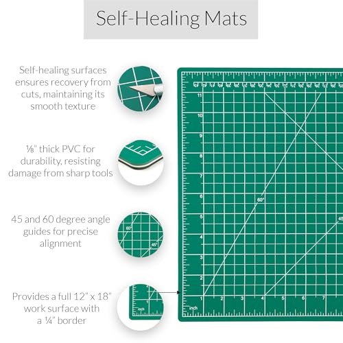 WA Portman 12x18 Fabric Cutting Mat, Quilting Rotary Cutter, Acrylic Ruler | Sewing Kit includes 12x18 Fabric Cutter Mat with 5pc Blade Rolling Cutter for Fabric, & 6x18 Acrylic Ruler, Quilting Supplies - size: 12" x 18"