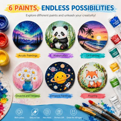 15 Pack Mini Canvas Boards with Soft Magnet Back | Perfect for acrylic, watercolor and marker art. Create personalized fridge magnets, classroom crafts and handmade gifts - style: Round-15pcs