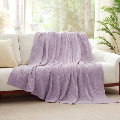 100% Cotton Muslin Blanket 40" x 40", Breathable and Lightweight Cotton Throw Blankets, Soft Cooling Summer Gauze Blanket for All Season, Lavender - color: 04 - Lavender, size: Baby ( 40"x40")