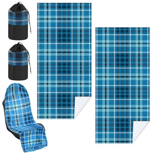 Hahafelt 2 Pack Car Seat Towel Cover with Storage Bag, Blue Plaid | 63 x 32 in Car Towel Seat Cover Non Slip Waterproof, Gym Workout Swimming Running, Machine Washable Sweat Absorbent Protector - style: Blue Plaid