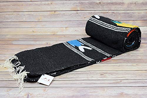 Open Road Goods Thick Mexican Yoga Blanket - Serape Fish Design - Handmade (Black) - color: Black