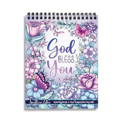 SOUTHERN LOTUS Flowers Patterns Hardcover Pages Poster God Bless You Spiral Coloring Book for Adults with Inspirational Bible Phrases Motivational Quotes Mindfulness Relaxing