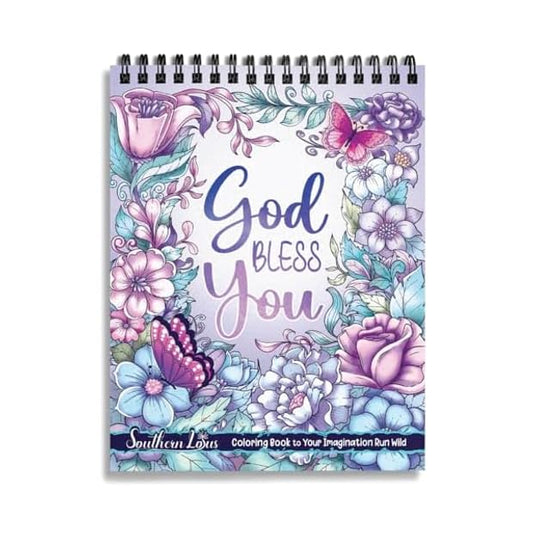 SOUTHERN LOTUS Flowers Patterns Hardcover Pages Poster God Bless You Spiral Coloring Book for Adults with Inspirational Bible Phrases Motivational Quotes Mindfulness Relaxing