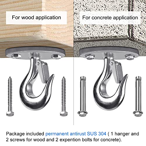 Dolibest Ceiling Anchor Mount for Yoga Swing Suspension, Resistance Band Wall Anchor, Body Weight Strength Training Systems, 2000LB Capacity, Stainless Steel,1PCS - color: Silver-2holes