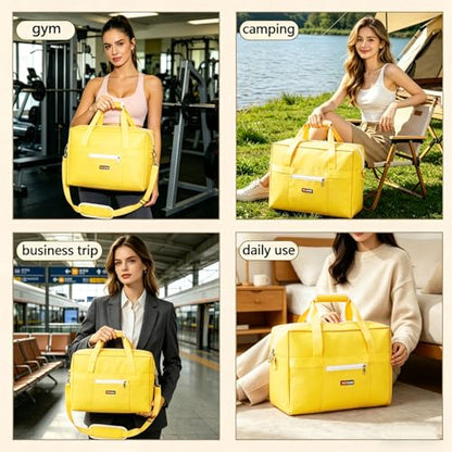 Gym Bag for Women Men, Water-Resistant Duffle Bag for Travel Sports, Lightweight Carry On Bag with Handles and Detachable Shoulder Strap (Yellow) - color: Yellow