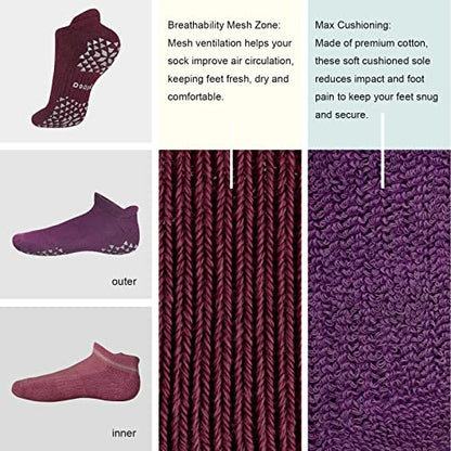 Hylaea Unisex Non Slip Socks with Grip for Yoga, Hospital, Pilates, Barre | Ankle, Cushioned | Breathable Cotton, Thick Cushioned Sole, Anti-Slip, Ankle Protection, Men Women, Ideal for Yoga, Barre, Hospital & Home Use - color: 3 Pairs Pink Purple Red, si
