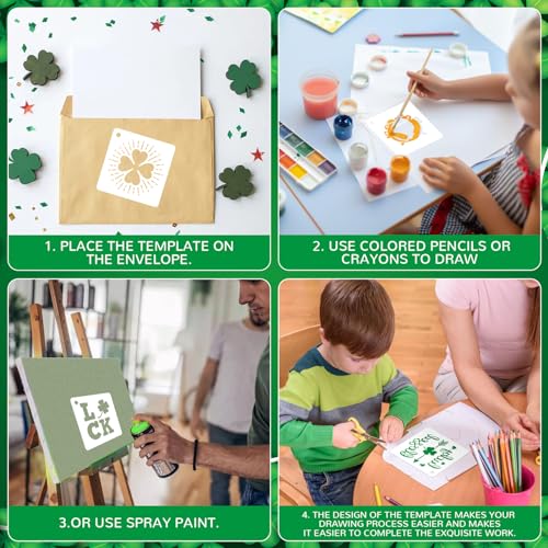 AUGSHY 56 Pack St Patricks Day Stencils, 3 Inch Clover Craft Templates | Clover Theme Templates, Window Party Home Decor, Painting on Wood Slice Crafts, Holiday Scratch Art Ornaments - style: St Patrick's