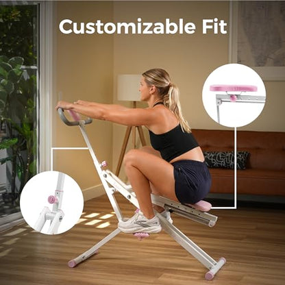 Sunny Health & Fitness Smart Row-N-Ride Glute & Leg Trainer, Foldable Squat Assist Rower with Exclusive SunnyFit App Connection - color: Pink