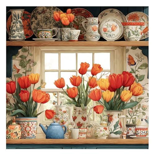 xcemhil Flowers Paint by Numbers Kit for Adults Beginner, Flowers Paint by Number for Adult, Acrylic Paint by Numbers Kits Suitable for Home Wall Art Decor Gifts 16x16 Inch - color: 29-Flowers, size: 16*20