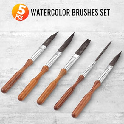 5 Piece Synthetic Squirrel Hair Pinstriping Brush Set | Includes Script Liner, Scroll, Sword, Dagger, Striper Paint Brushes for Watercolour, Acrylic, Gouache & Ink