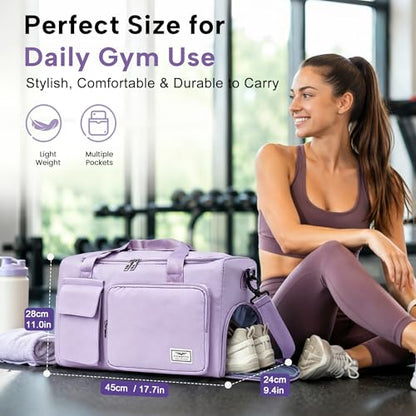 FIORETTO Women's Gym Duffle Bag with Shoes Compartment, 30L Capacity, Ideal for Travel, Gym, Sports, Duffel, Weekender - color: Lavender, style: Gym Bag