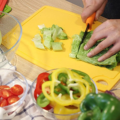 Liflicon Thick Cutting Boards for Kitchen Silicone Chopping Board Set of 2 Mid 12.6'' x 9.1”,Mini 9.1”x7.1” Non-slip Deep Drip Juice Groove Easy Grip Handle,Dishwasher Safe-Yellow - color: Yellow, size: S+M