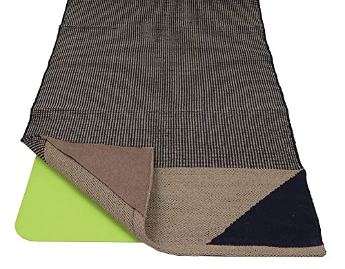KD Willmax Yoga Mat Towel Non Slip Cotton Rug Blanket Cover with Pockets - color: GREY-NAVY