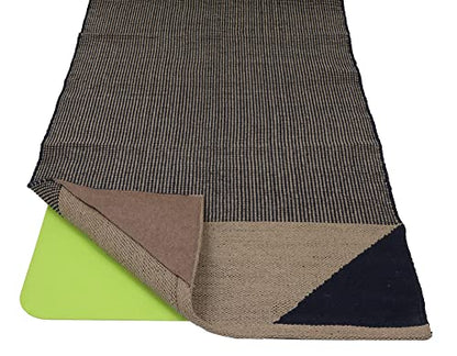 KD Willmax Yoga Mat Towel Non Slip Cotton Rug Blanket Cover with Pockets - color: GREY-NAVY