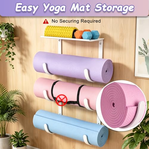 Rubber Coated Yoga Mat Holder, No Straps Required - size: 3-tier shelf