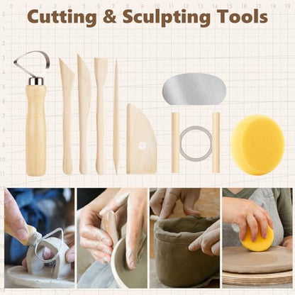 UUSYCUN 48PCS Pottery Tools for Sculpting, Clay Tool Kit for Carving, Modeling Ceramics, Pottery Kiln, Polymer Clay Tools for Trimming, Beginners, Pros, Adults, Supplies - color: Wood-48PCS