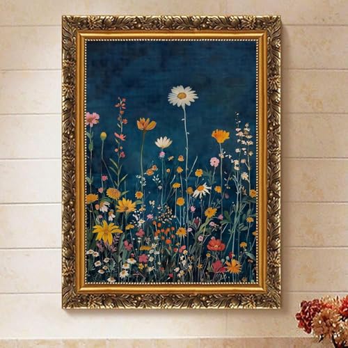 Rustic Flower Paint by Numbers Kit for Adults Framed Canvas, Frameworkless | Easy Adult Paint by Number Kits on Canvas DIY Dark Colorful Flower Painting for Beginners Art by Numbers for Home Wall Decor - color: YH03379