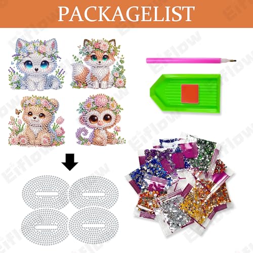 Eiflow 4PCS Diamond Art Tabletop Kit for Adults, DIY Desktop Diamond Art Painting with Stand, Acrylic Stand Up Gem Painting Board Kit (Animals) - color: Animals