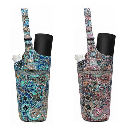 IwIeIaIrI Yoga Mat Bag Cylinder for Women with Large Zipper Pocket - color: Blue+Pink