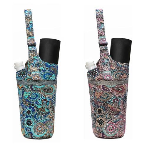 IwIeIaIrI Yoga Mat Bag Cylinder for Women with Large Zipper Pocket - color: Blue+Pink