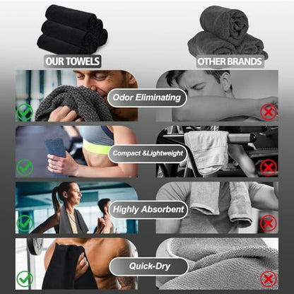 Microfiber Gym Towels for Working Out, Quickly Dry Yoga Towels for Men & Women Tennis, 16 Inch x 27 Inch, 6 Pack, Black - color: Black