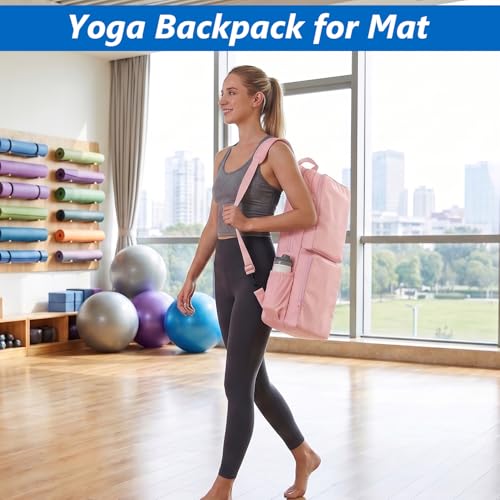 VISEMAN Yoga Mat Bag Carrier Waterproof Yoga Backpack with Multi Pockets, Lightweight Adjustable Yoga Bag for Mat, Yoga Blocks, Yoga Accessories - color: Pink