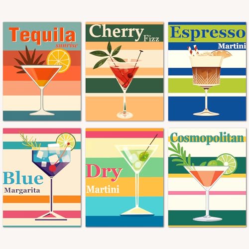 Bougimal 6 Pack Paint by Numbers Kit for Beginners, 11" W x 14" L Cocktail 3 DIY Acrylic Paint Set on Canvas Without Frame in Box, Kids Paint by Numbers Kits for Home Decor & Birthday Gift - color: Cocktail 3, size: 11" W x 14"L
