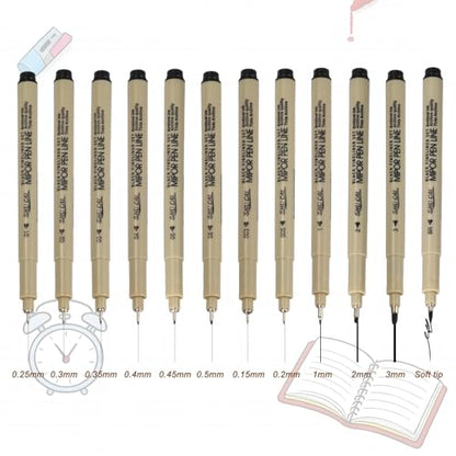 PATIKIL Fineliner Pens, 12 Pcs 05 0.45mm Fineliner Marker Black Waterproof Ink Archival Drawing Pens Art Supplies Set for Sketching Journaling Scrapbooking Artist Illustration - size: 05 0.45mm