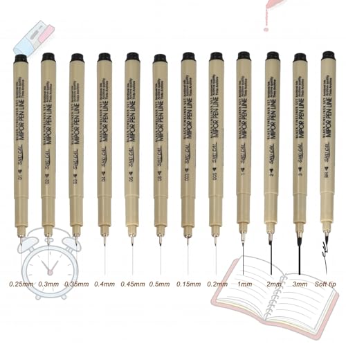PATIKIL Fineliner Pens, 6 Pcs 02 0.3mm Fineliner Marker Black Waterproof Ink Archival Drawing Pens Art Supplies Set for Sketching Journaling Scrapbooking Artist Illustration - size: 02 0.3mm
