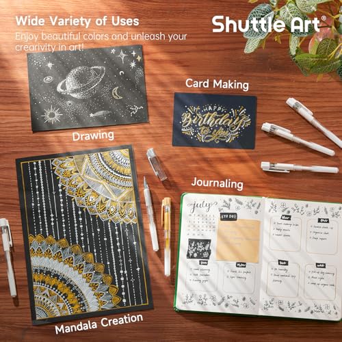 Shuttle Art White Gold Silver Gel Pens, 6 Pack 0.7mm, 1.0mm Metallic Gel Ink Pens Fine Point for Black Paper Highlighting Card Making Scrapbooking Coloring Writing Drawing School Office Home - color: 4 White, 1 Gold, 1 Silver