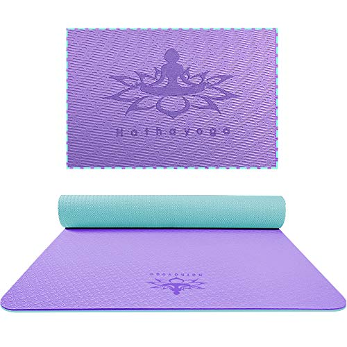 Hatha Yoga Extra Thick TPE Yoga Mat - 72"x 32" Thickness 1/2 Inch -Eco Friendly- With High Density Anti-Tear Exercise Mats For Home Gym Travel & Floor Outside - color: Purple/Green