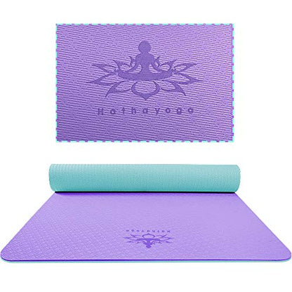 Hatha Yoga Extra Thick TPE Yoga Mat - 72"x 32" Thickness 1/2 Inch -Eco Friendly- With High Density Anti-Tear Exercise Mats For Home Gym Travel & Floor Outside - color: Purple/Green