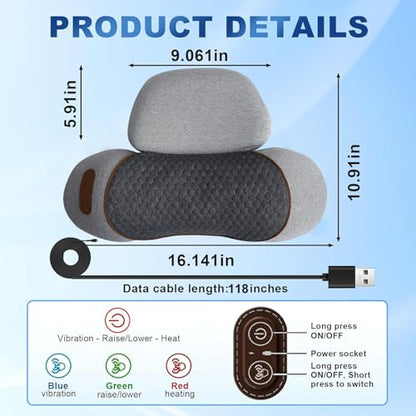 3-in-1 Neck Massager Pillow, Traction Massager with Massage Hot Compress Traction Stretching, Pillow Massage Neck Hump with 118-inch Extra-Long Cord, Light Gray - color: Light Gray