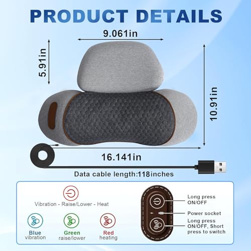 3-in-1 Neck Massager Pillow, Traction Massager with Massage Hot Compress Traction Stretching, Pillow Massage Neck Hump with 118-inch Extra-Long Cord, Light Gray - color: Light Gray