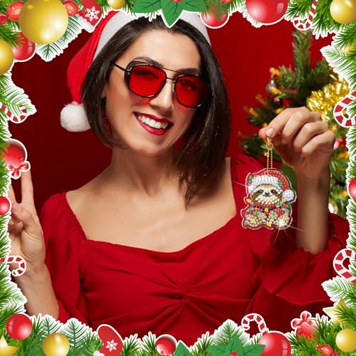 WILLBOND 30 Pcs Christmas Animals Diamond Art Keychain Ornaments Kits | Christmas Diamond Art, DIY Christmas Animals Diamond Painting Keychain, Double Sided Adults Key Ring Art Pendant Tree Decor - color: Christmas Animal