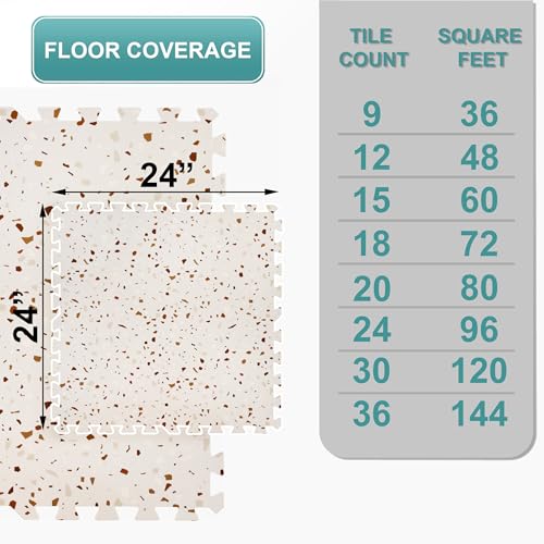 Sorbus Wood Grain Floor Tiles Foam Mat EVA Interlocking Mats Tile 3/8-Inch Thick Flooring Wood Puzzle Exercise Mats w/Borders - Home Playroom Basement, Apartment, Trade Show, Baby, Dance - color: Terrazzo, size: 36 Pack