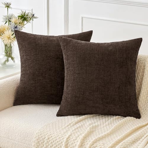 MIULEE Chenille Fall Throw Pillow Covers Chocolate Brown 16x16 Pack of 2 | Soft Modern Fall Decor, Classic Decorative Pillows, Solid Dyed Cases, Couch Cushion Covers for Sofa Bed Living Room - color: Chocolate Brown, size: 16" x 16" (Pack of 2)