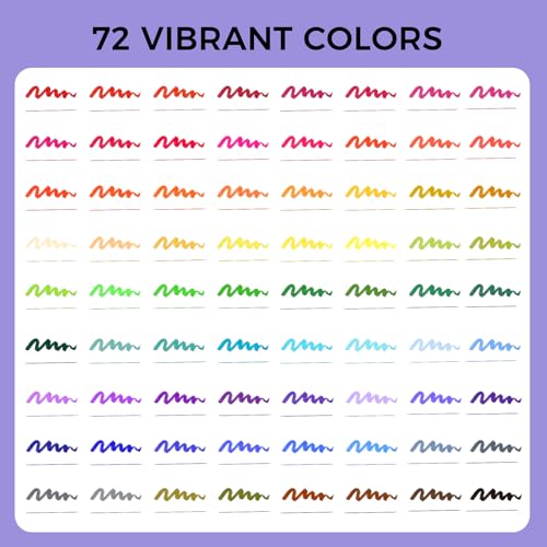 Artecho 72 Colors Dual Tip Markers for Adult Coloring Books with Bag | Drawing Pens For School, Fine and Brush Tip, Calligraphy, Drawing, Sketching