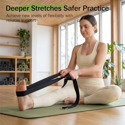 Slim Panda Yoga Strap for Stretching,Cotton Yoga Strap with Adjustable D-Ring Buckle,Non-Elastic Yoga Belt for Pilates,Gym Workouts,Physical Therapy,Improve Flexibility - color: Black, size: 6 Feet