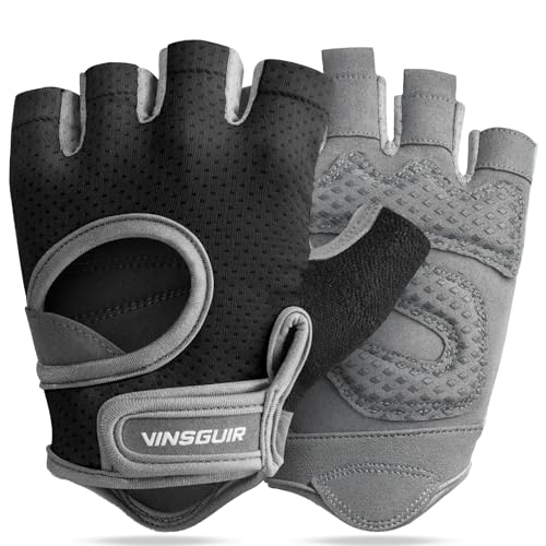 VINSGUIR Workout Gloves for Women and Men, Breathable & Padded Gym Gloves - color: Black / Gray, size: Medium
