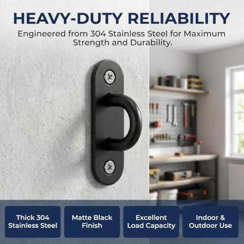 4 Pcs 304 Stainless Steel Black Oval Pad Eye Plate, 46x16mm Compact 2-Hole Ceiling Mount U-Bracket with Screws & Anchors – Marine Hardware for Hammock, Swing, Plants, Narrow Beams (46mm*16mm) - size: 46mm*16mm
