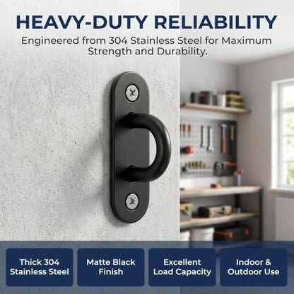 4 Pcs 304 Stainless Steel Black Oval Pad Eye Plate, 46x16mm Compact 2-Hole Ceiling Mount U-Bracket with Screws & Anchors – Marine Hardware for Hammock, Swing, Plants, Narrow Beams (46mm*16mm) - size: 46mm*16mm